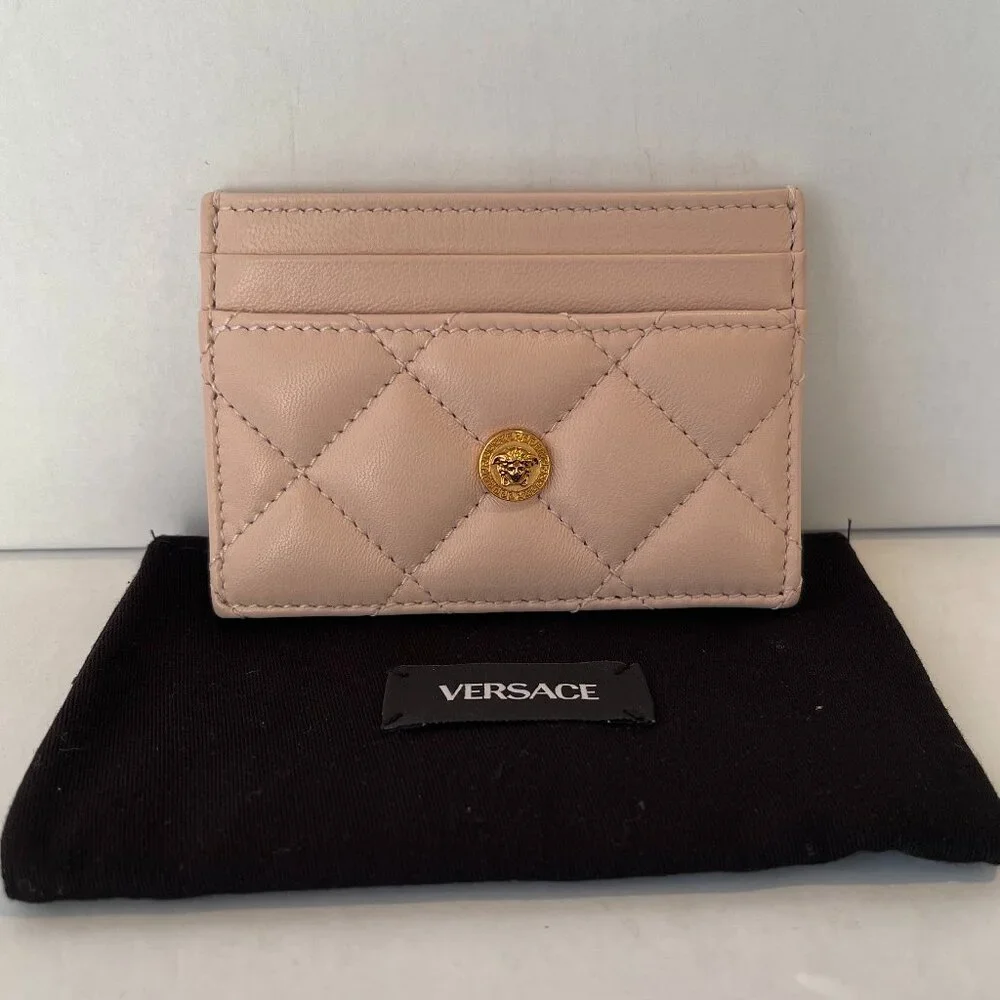 Versace Blush Pink 100% Quilted Calfskin Leather Card Case - NWOT